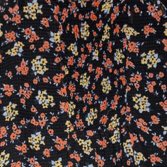 Free People Black Chiffon Floral Print Smocked Bust Boho Babydoll Mini Dress 6 - Picture 7 of 7